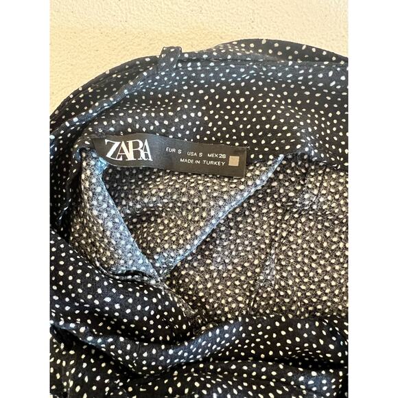 ZARA Skort Womens Small Black White Mini Polka Dot Front Tie Side Zip - Picture 5 of 6